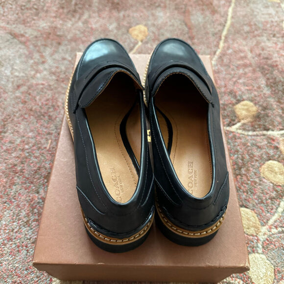 Coach Ida Black Brown Slip On Leather Loafers Heels Womens Size 9.5 M A7923 New - Picture 5 of 7